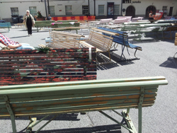 Colourful benches abound at the Finlayson complex
